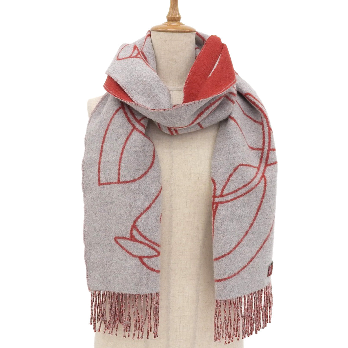 Hermes Cashmere Scarf Red Gray