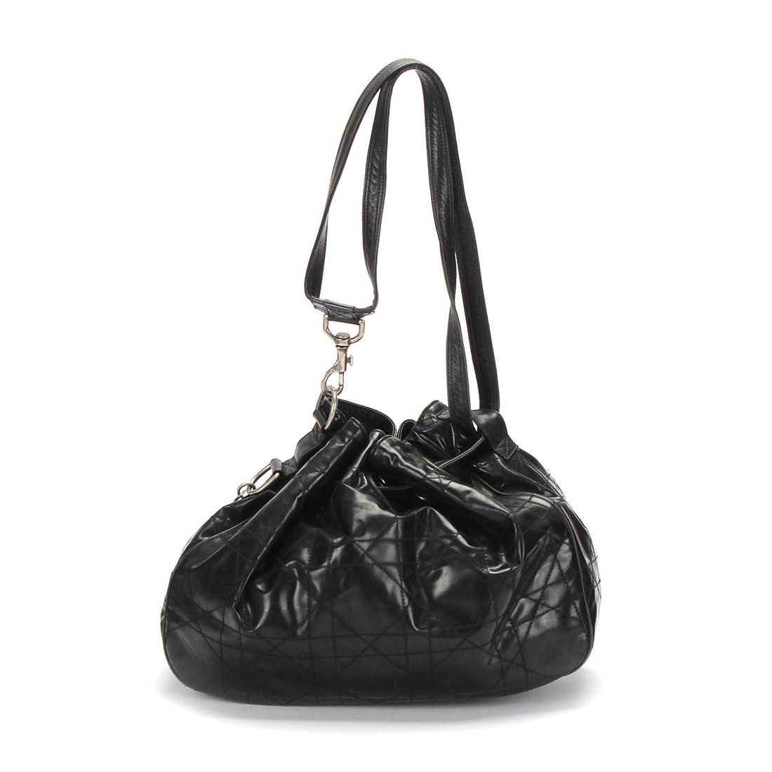 Dior Cannage Drawstring Shoulder Bag Leather Shoulder Bag in Good Condition