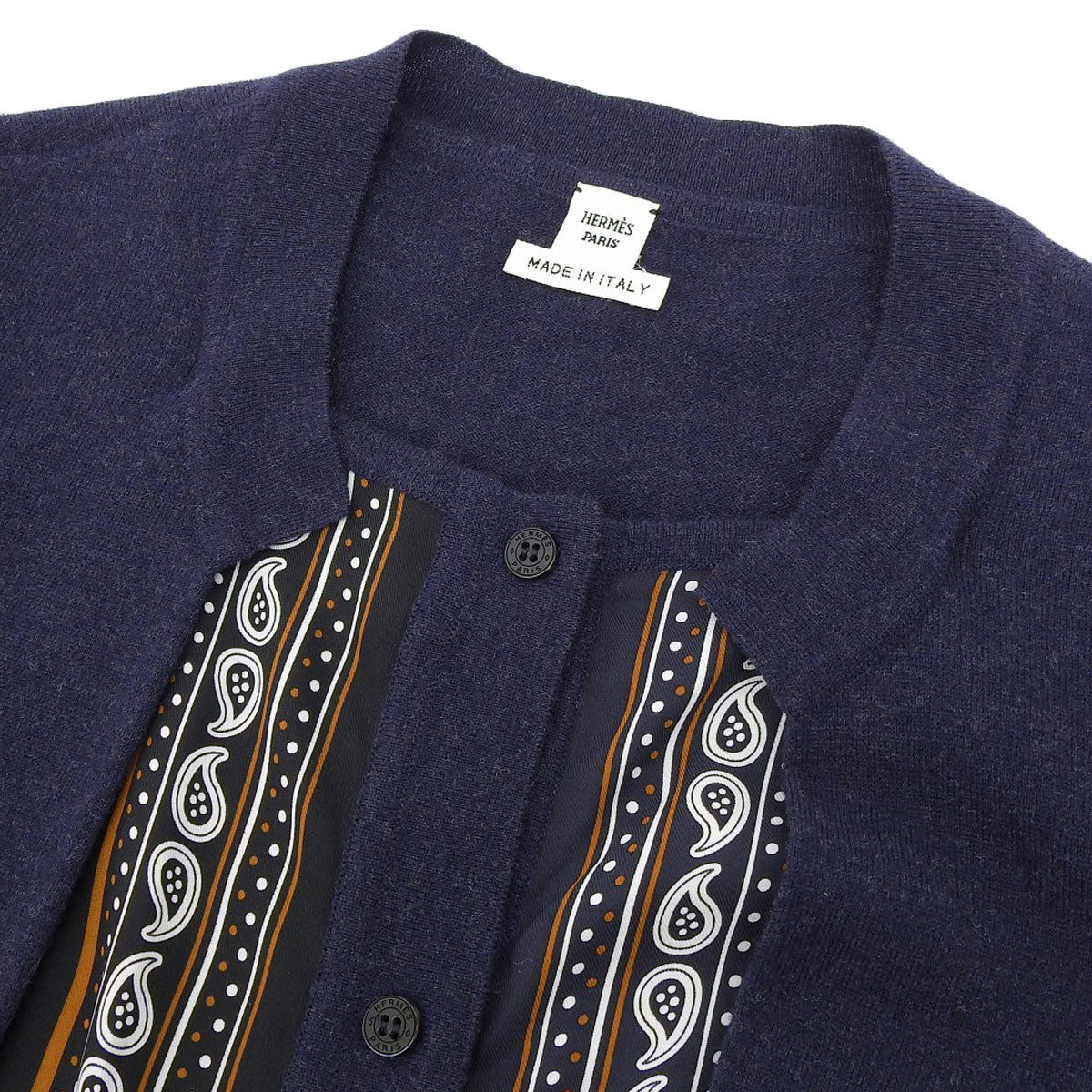 Hermes Silk Wool Cardigan Navy