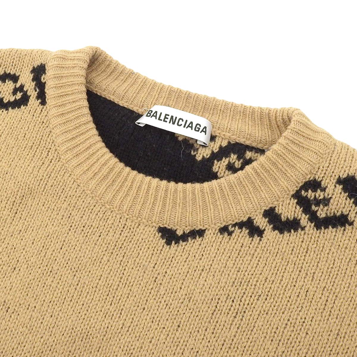 Balenciaga Logo Knit Sweater Beige