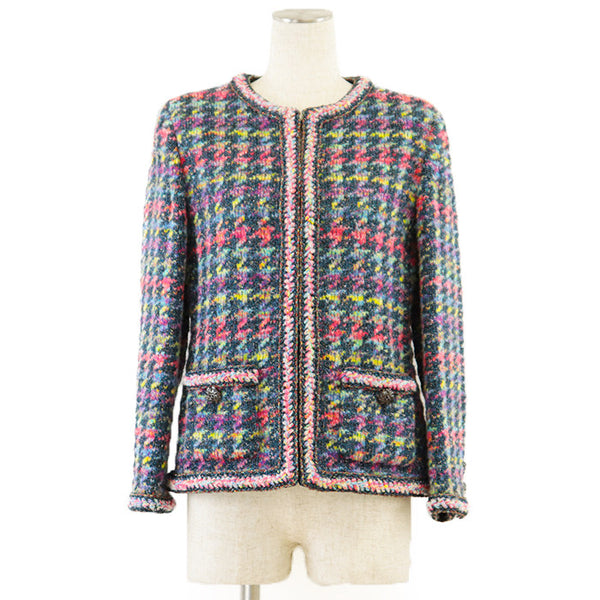 Chanel Silk Blend Collarless Knit Jacket