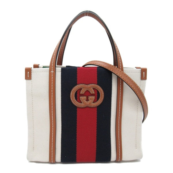 Gucci Web Canvas Interlocking G Tote  Canvas Tote Bag 77735 in Very Good Condition