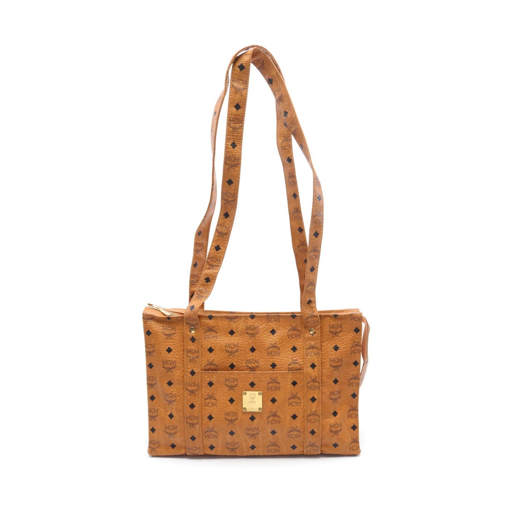 MCM Visetos Tote Bag Brown PVC Canvas