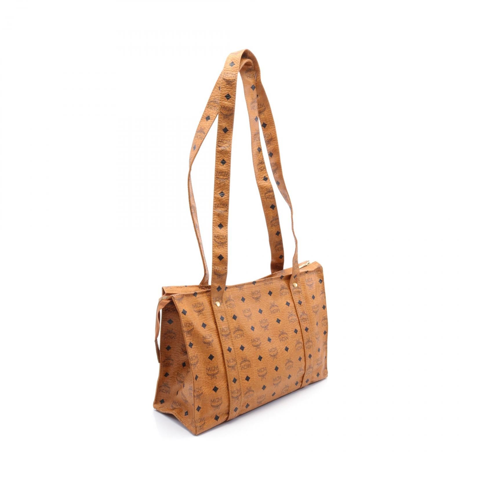 MCM Visetos Tote Bag Brown PVC Canvas