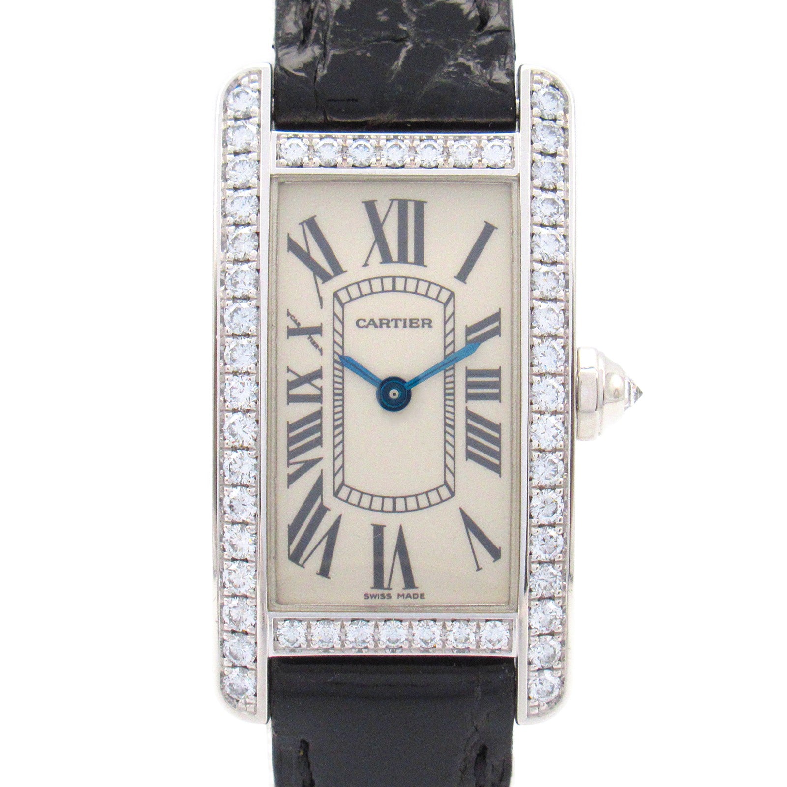 Cartier Tank Americaine SM Watch K18WG White Gold Leather