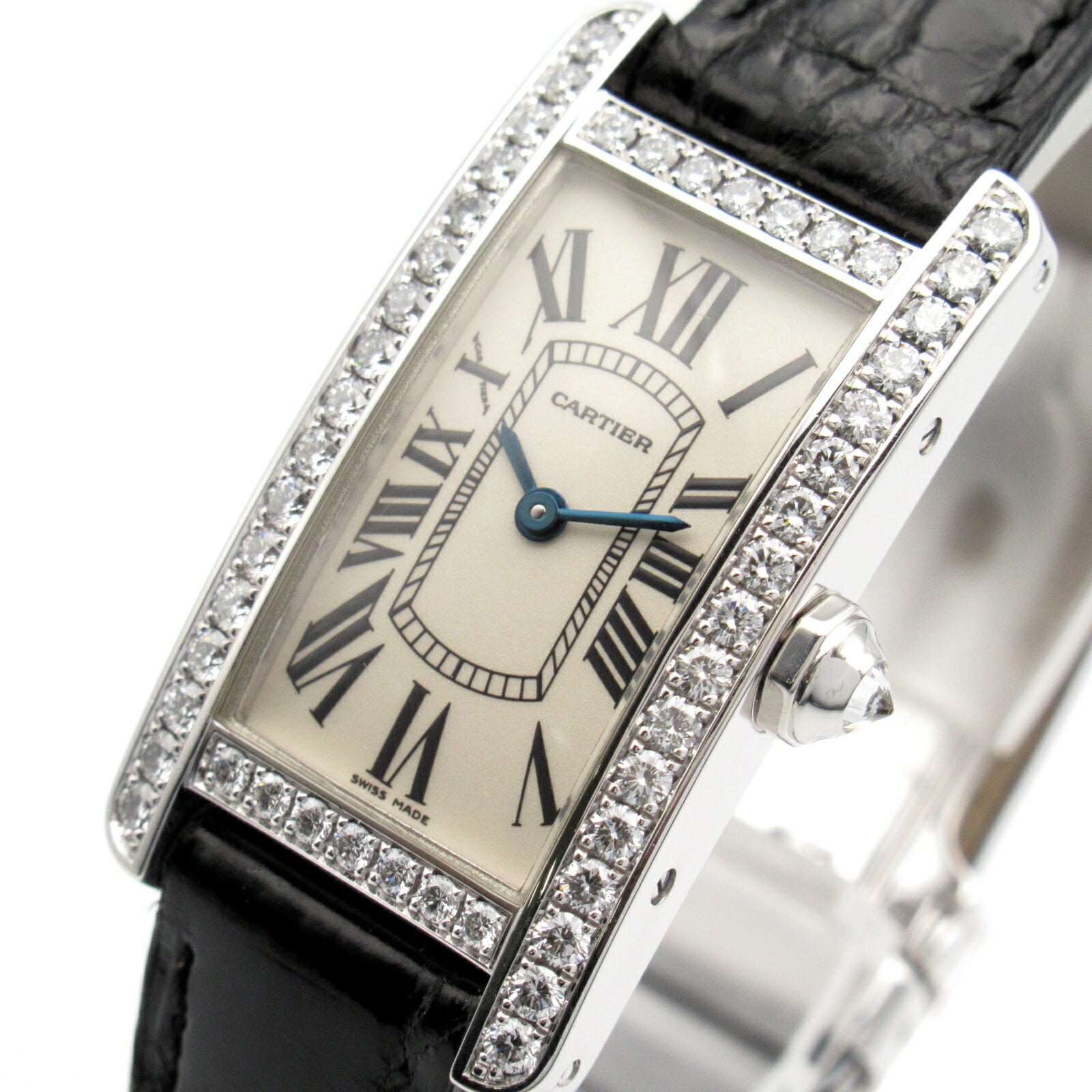 Cartier Tank Americaine SM Watch K18WG White Gold Leather