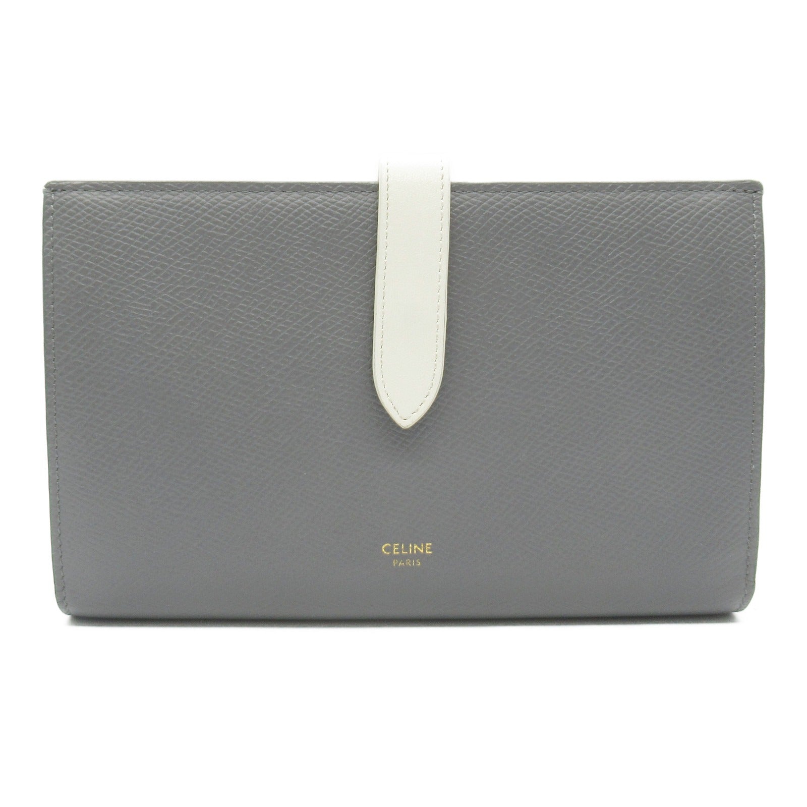 Celine Large Strap Bifold Wallet Gray Leather