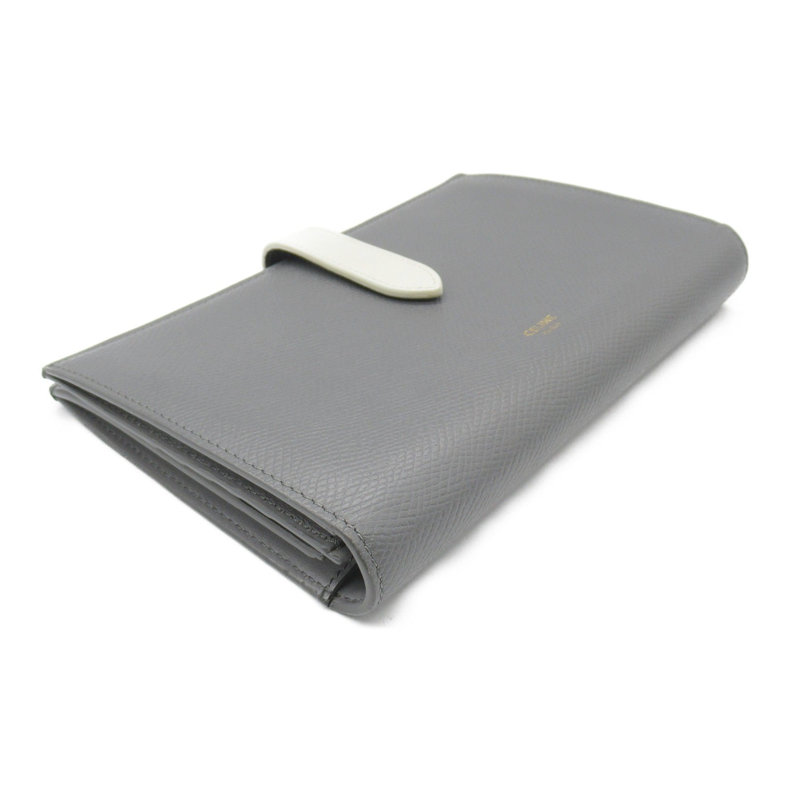 Celine Large Strap Bifold Wallet Gray Leather