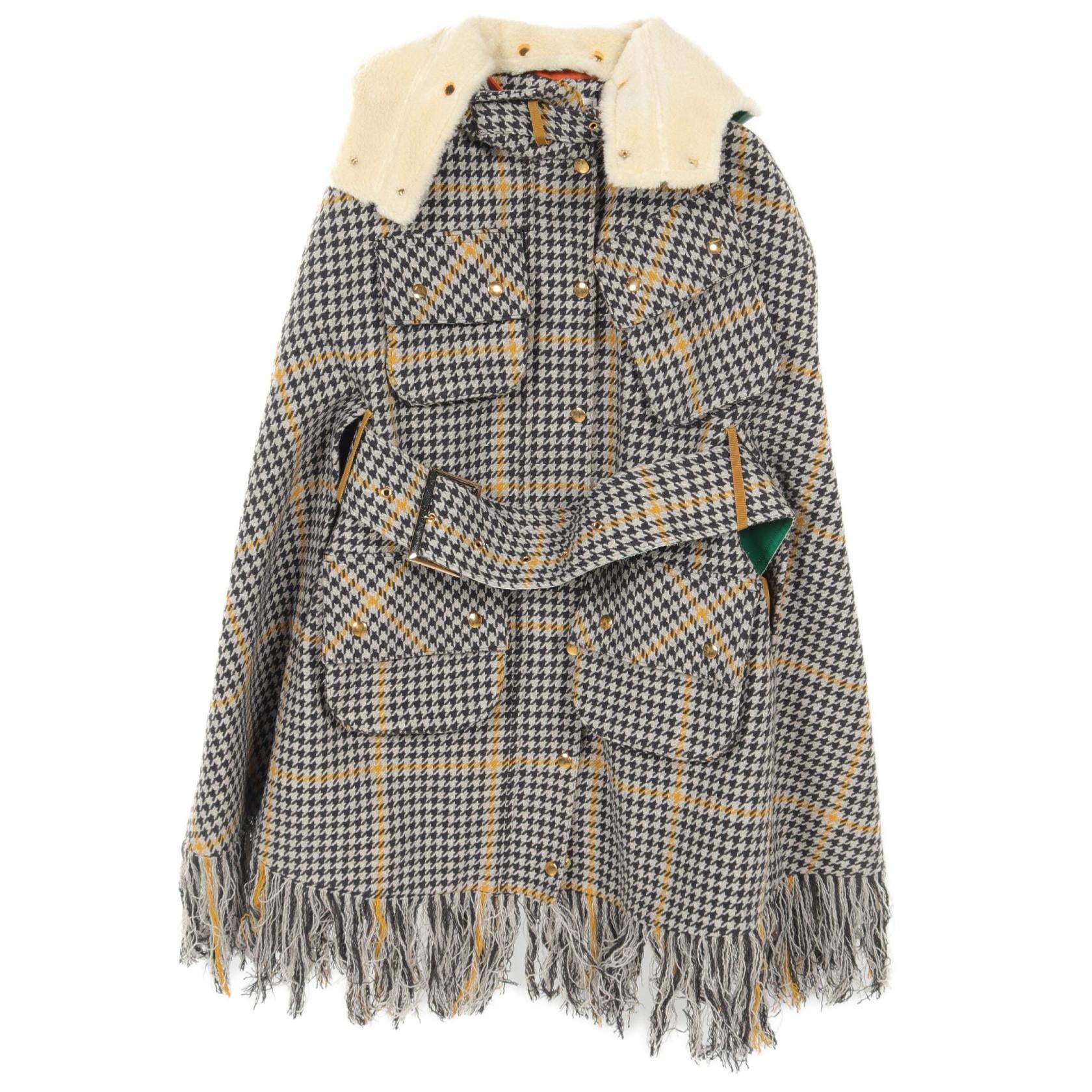 Sacai Wool Poncho Outerwear Gray Multi