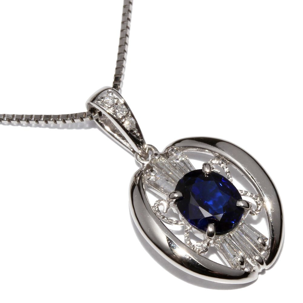 Pt900 Pt850 Sapphire Pendant Necklace in Great Condition