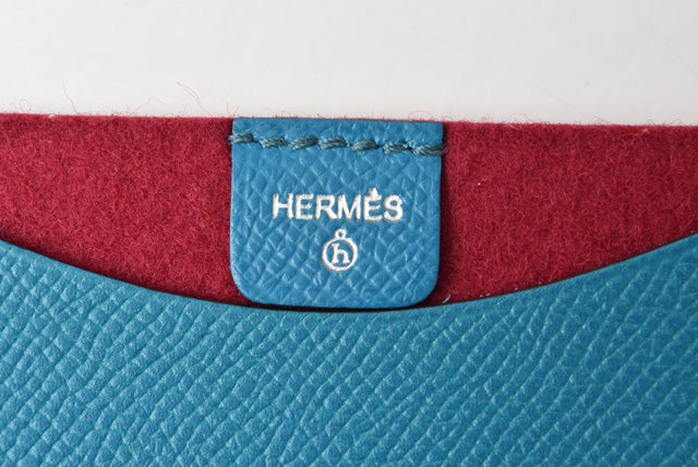 Hermes Flat Pouch/Pass Case Blue/Red