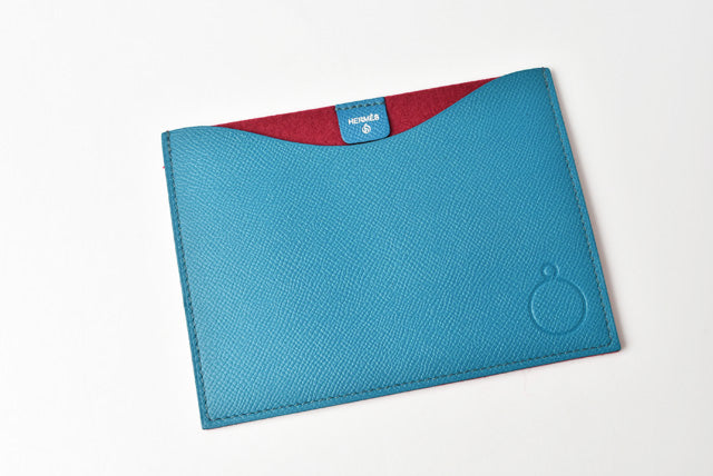 Hermes Flat Pouch/Pass Case Blue/Red