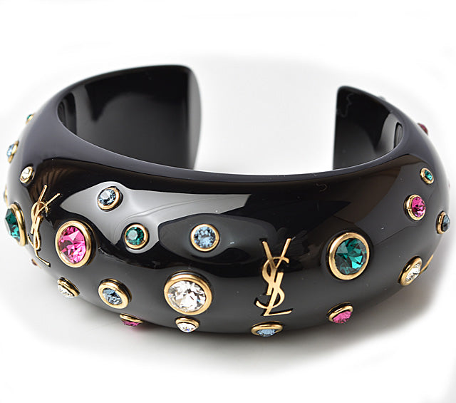 Saint Laurent Rhinestone Multicolor Black Bangle/Bracelet in Pristine Condition