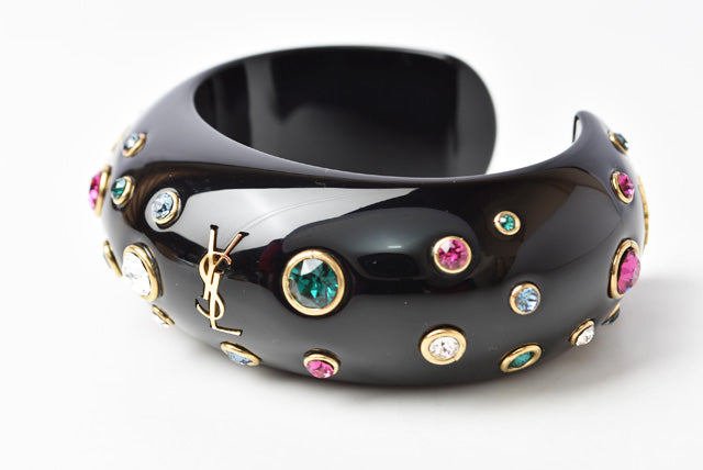 Saint Laurent Rhinestone Multicolor Black Bangle/Bracelet in Pristine Condition