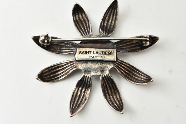 Saint Laurent Vintage Silver Flower Pin Brooch