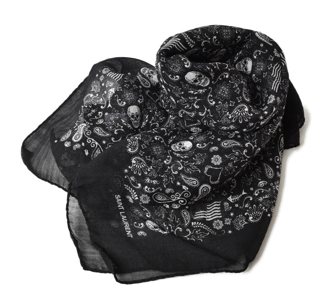 Saint Laurent Wool Scarf Black Skull Motif