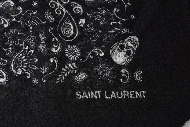 Saint Laurent Wool Scarf Black Skull Motif