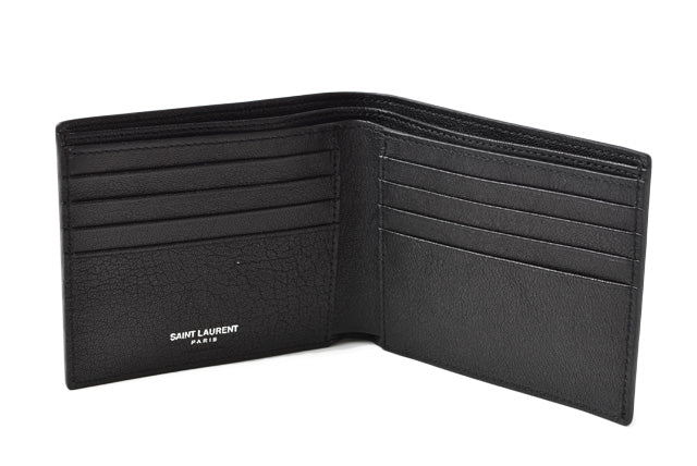 Yves Saint Laurent Leather Bifold Wallet Black/Silver