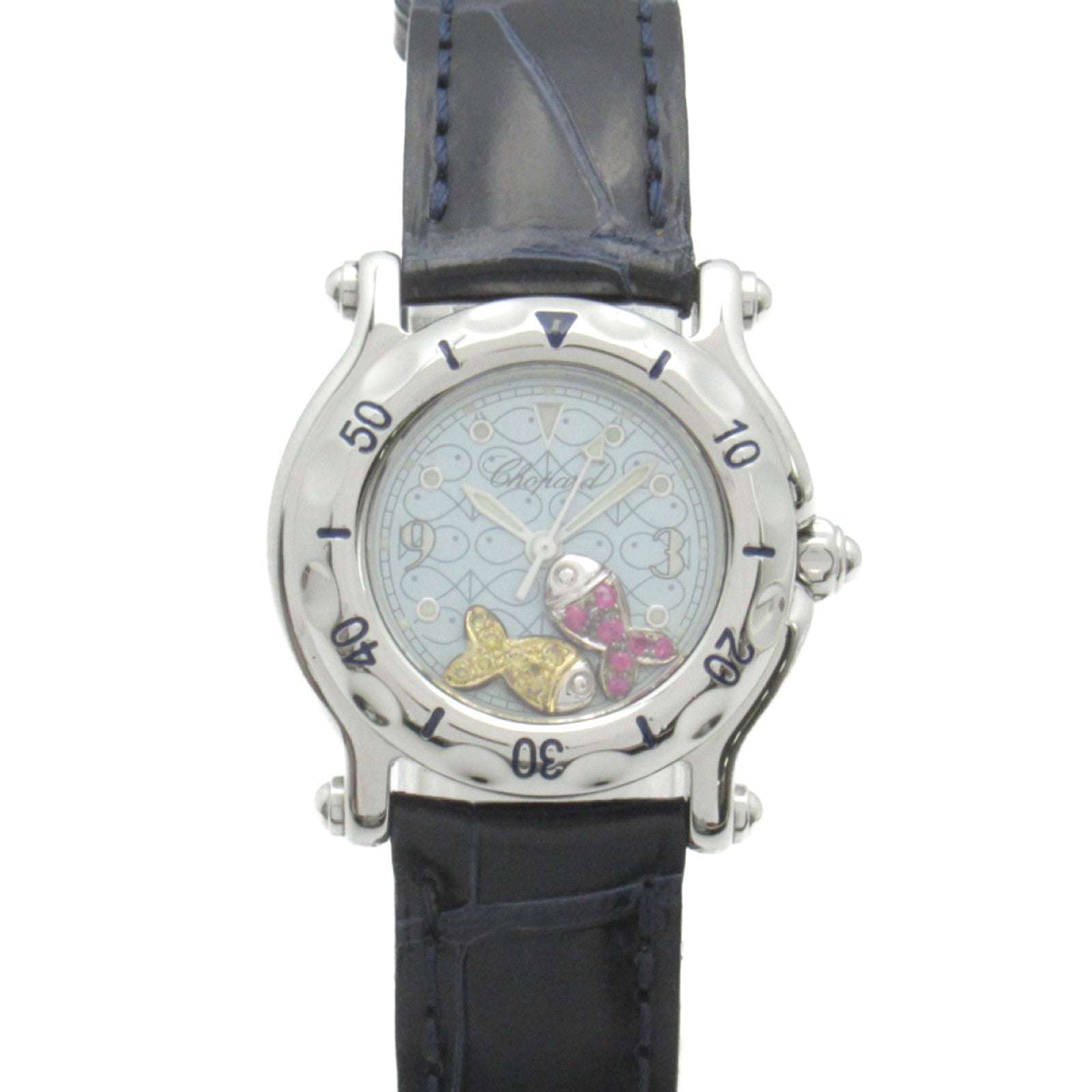 Chopard Happy Sport Happy Fish Watch Stainless Steel Leather Diamond