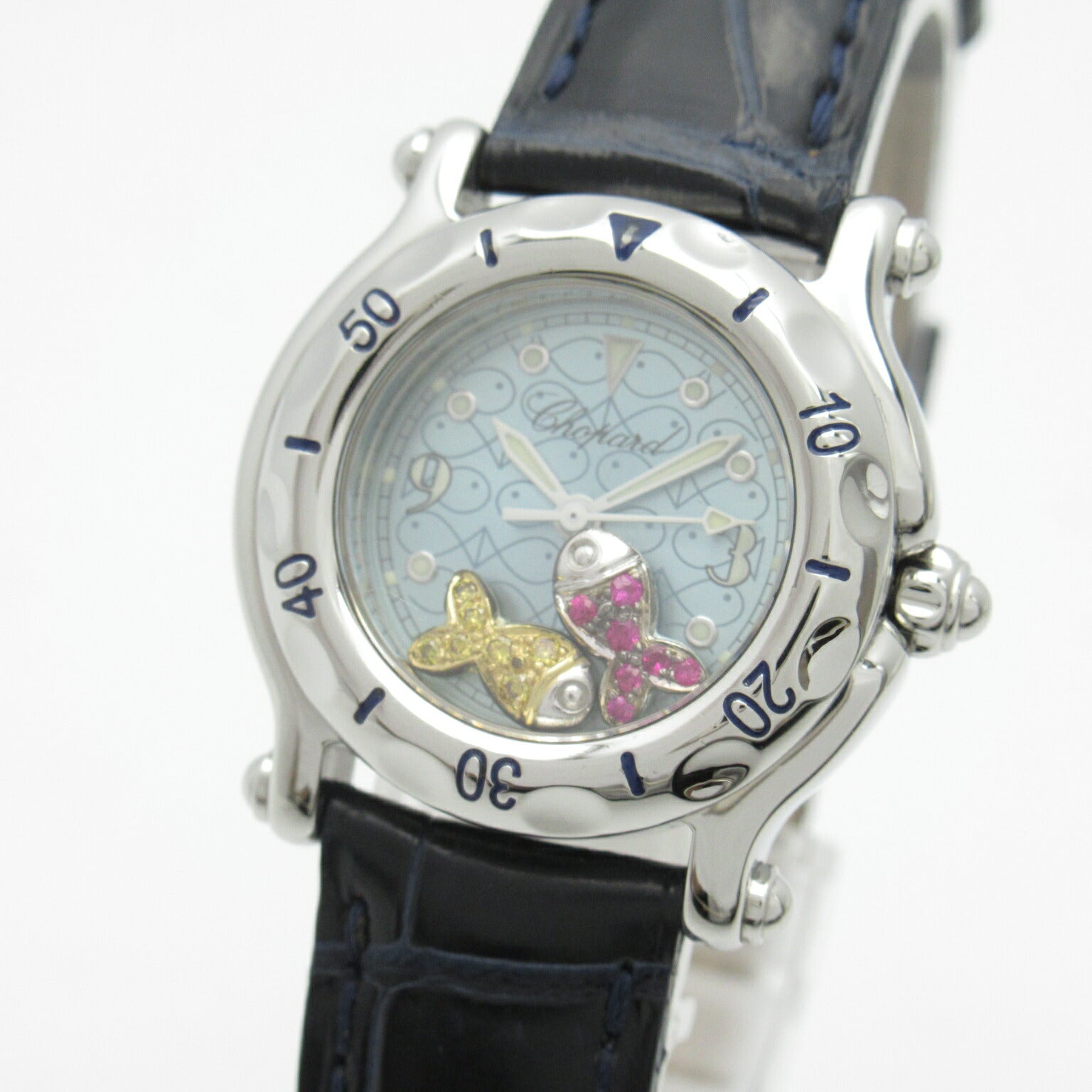 Chopard Happy Sport Happy Fish Watch Stainless Steel Leather Diamond