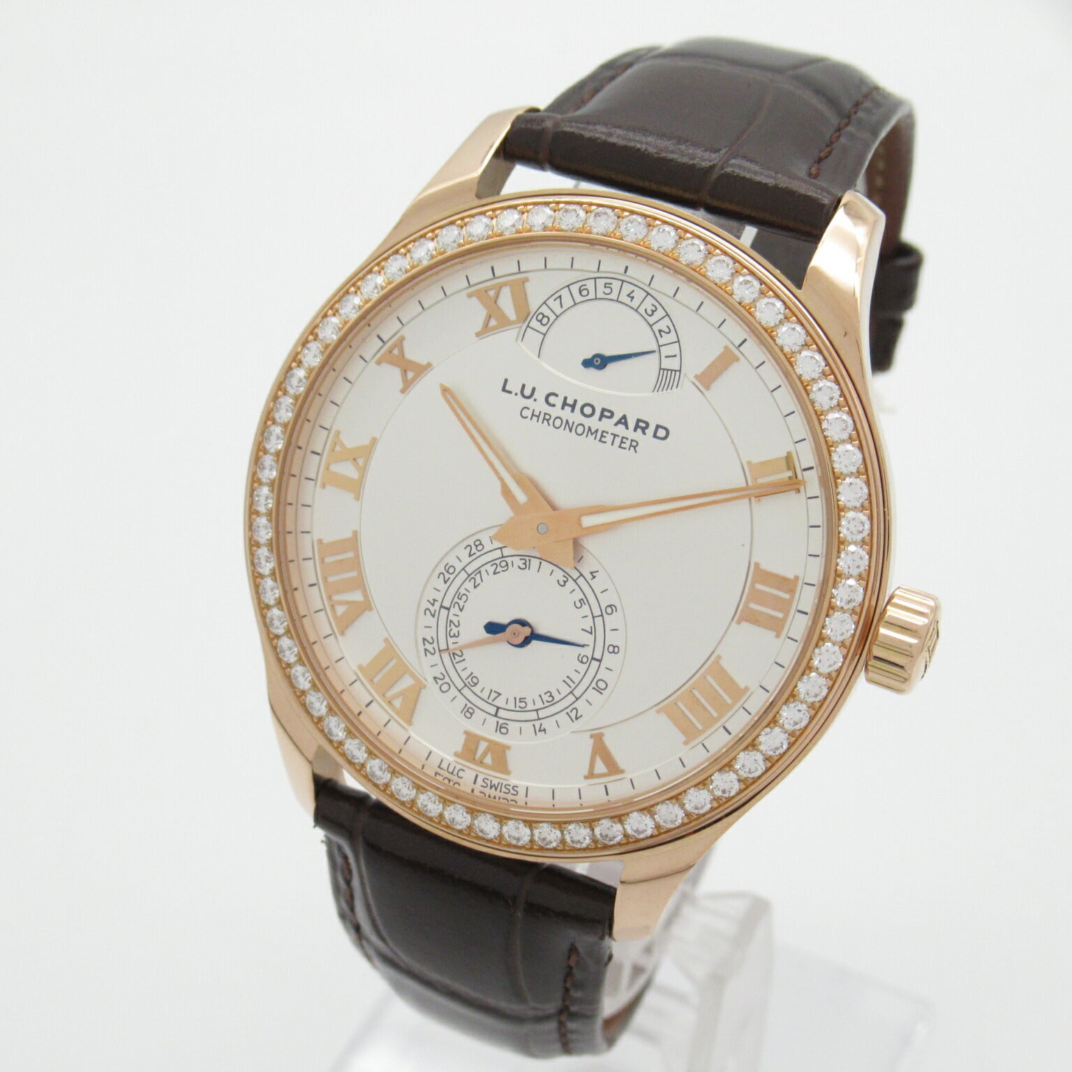 Chopard L.U.C Quattro Watch Pink Gold Leather Diamond