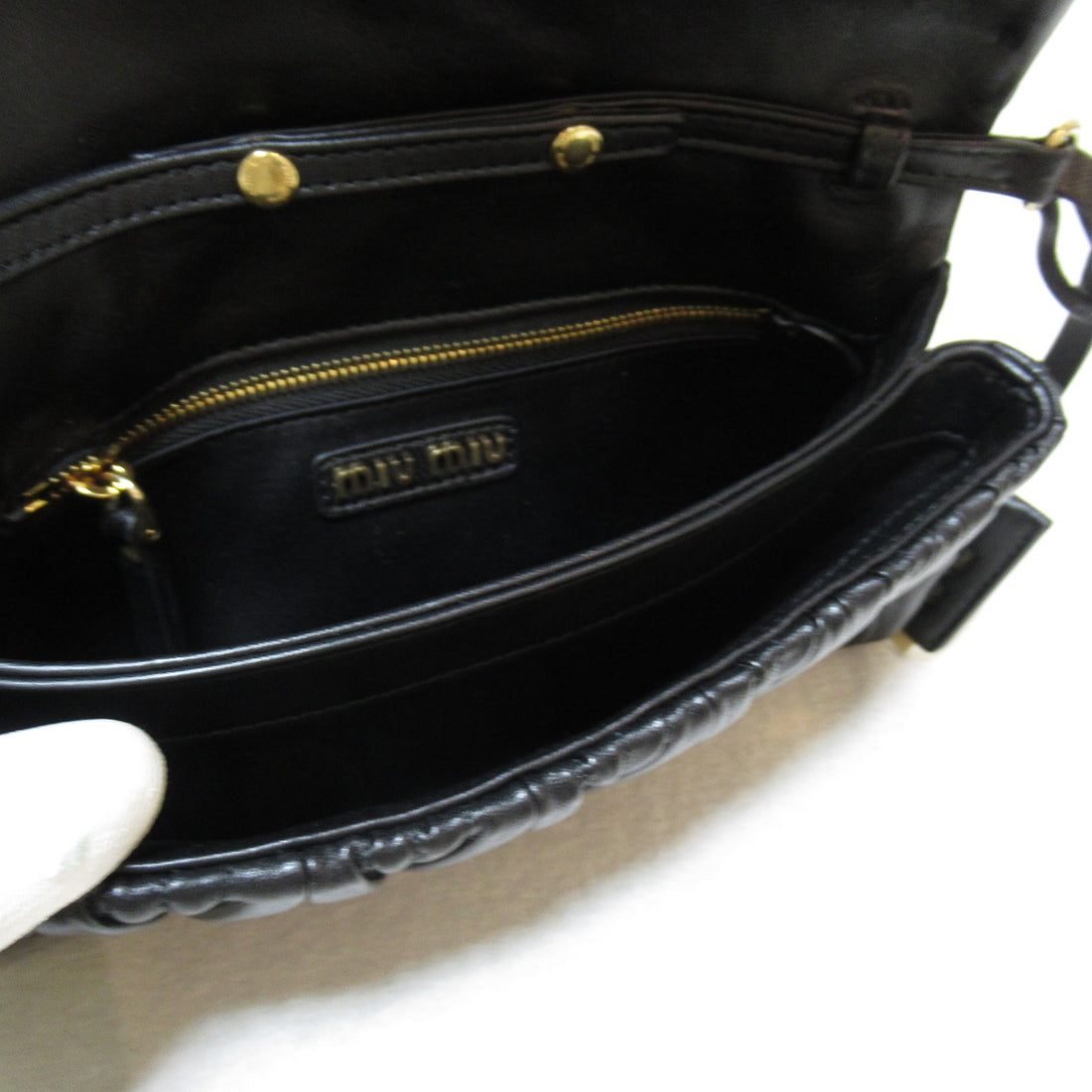 Miu Miu Leather Matelassé Shoulder Bag Black