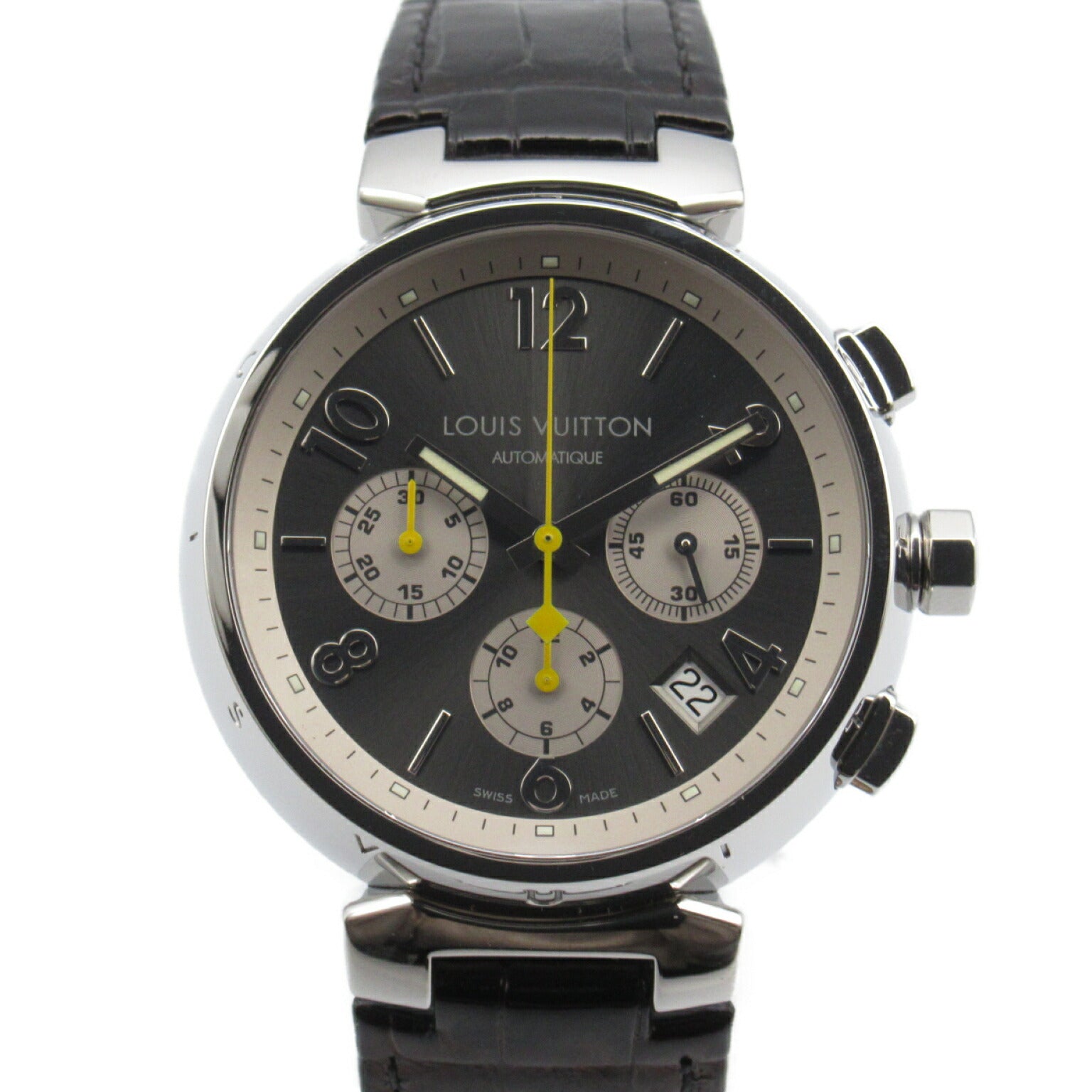 Louis Vuitton Tambour Chrono Watch Stainless Steel Leather Q1120