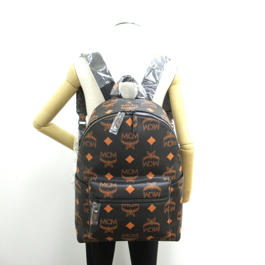 MCM Backpack Polyurethane Polyester Black Brown