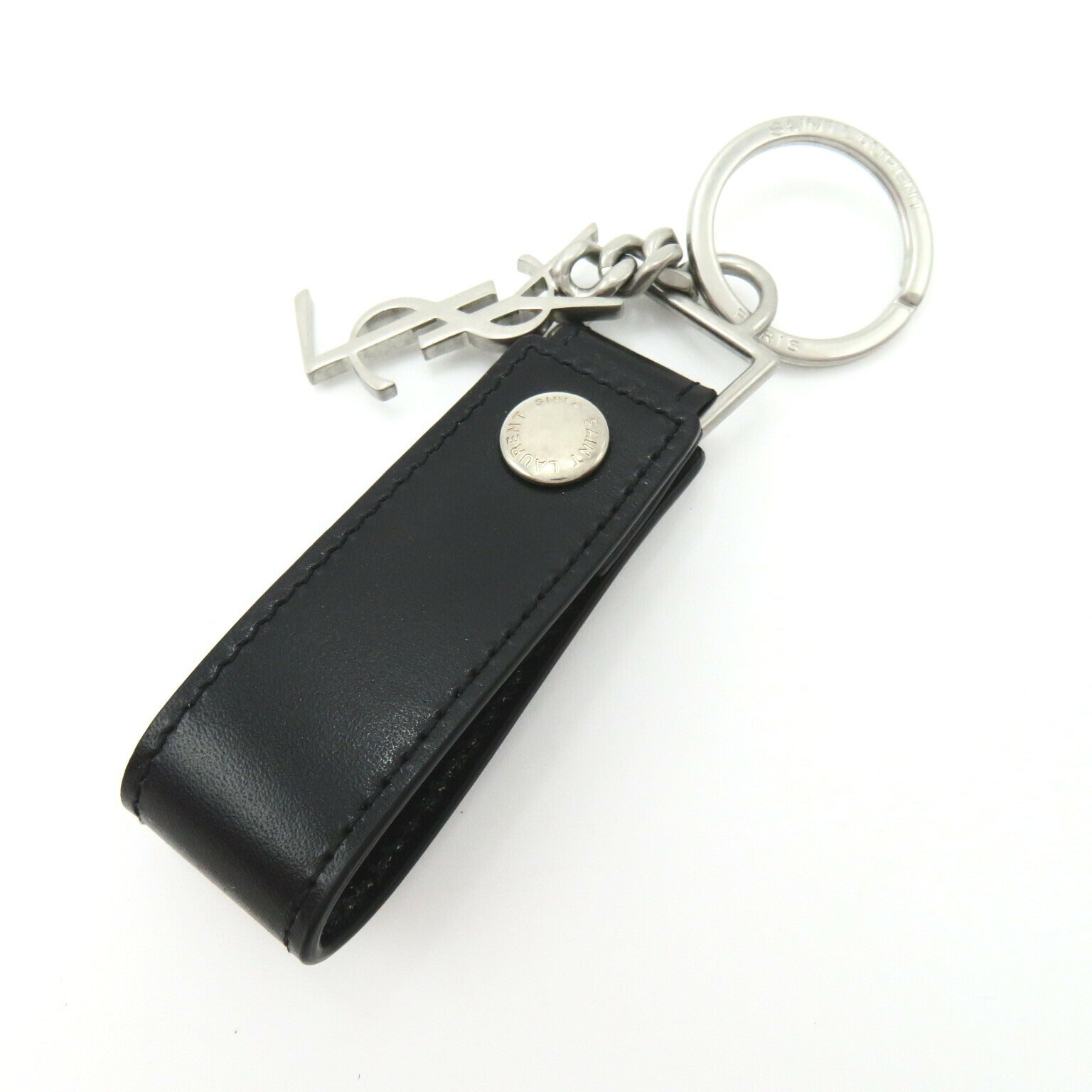 Yves Saint Laurent Cassandra Keyring Black Leather