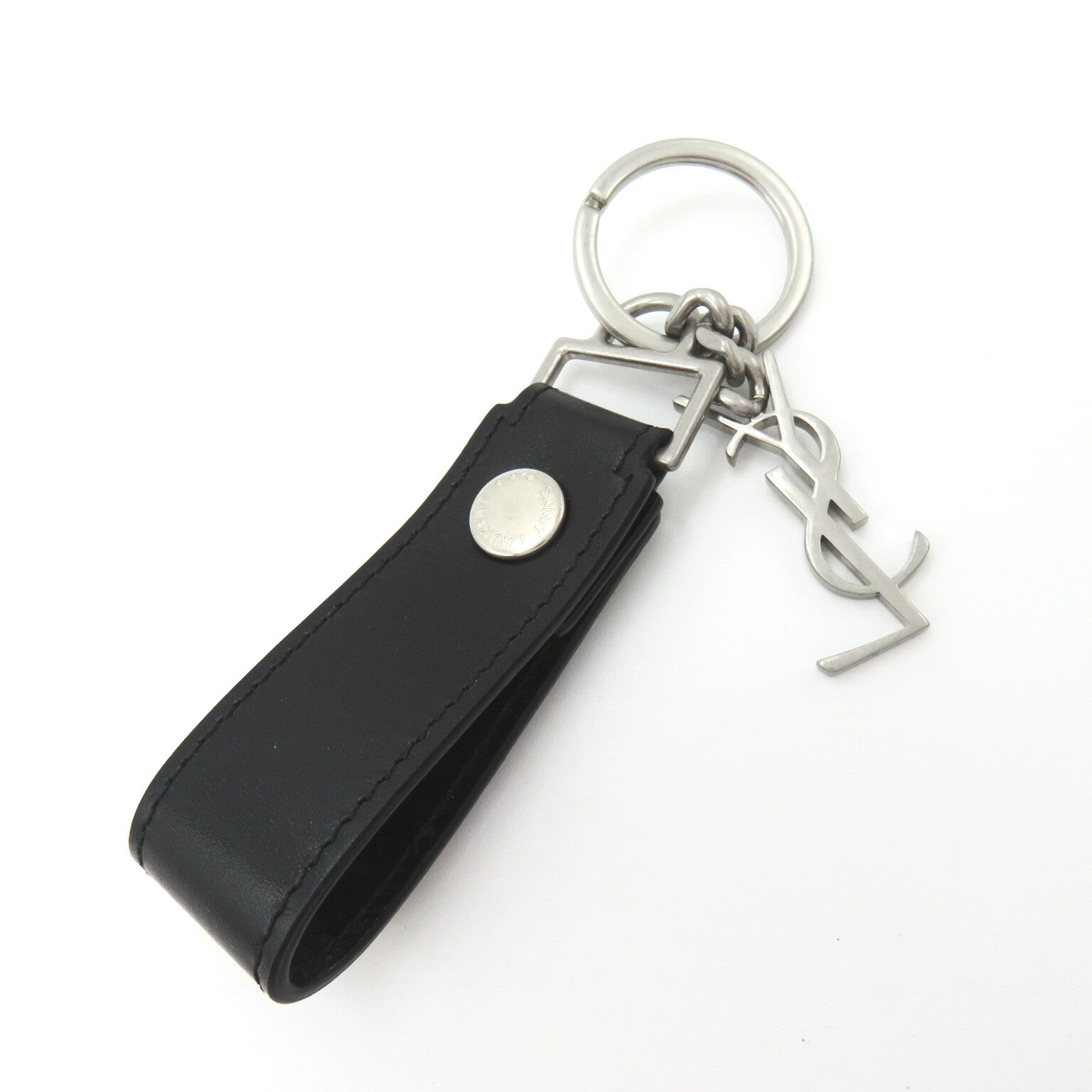 Yves Saint Laurent Cassandra Keyring Black Leather