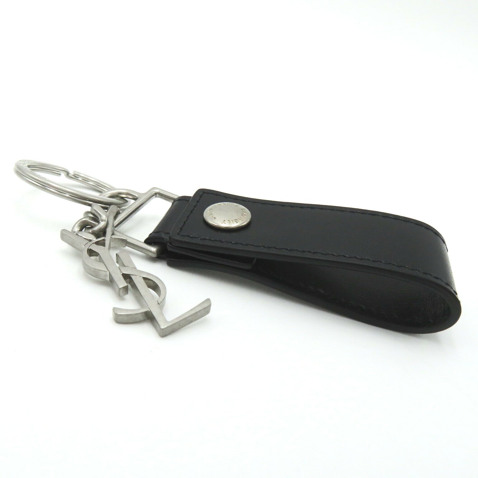 Yves Saint Laurent Cassandra Keyring Black Leather