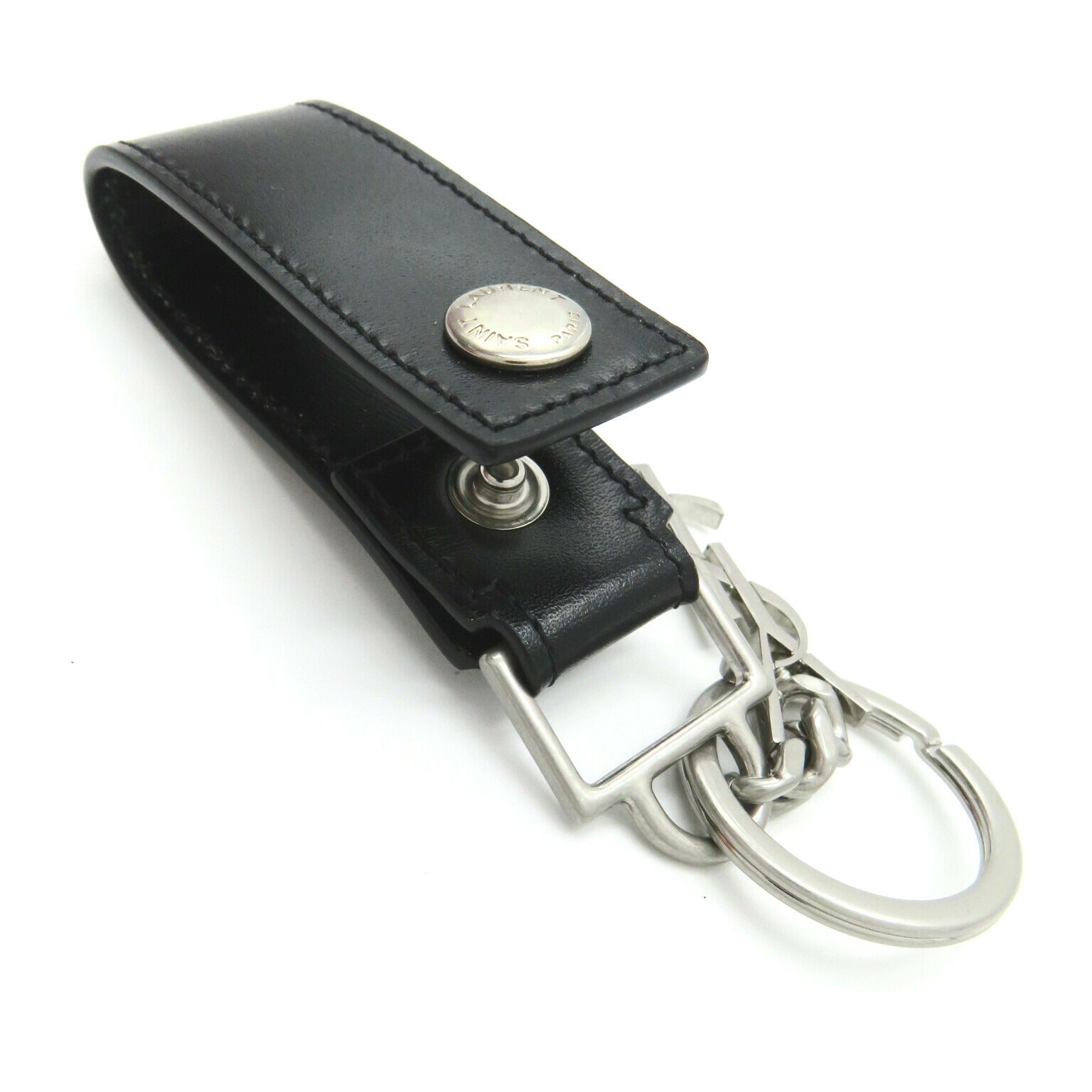 Yves Saint Laurent Cassandra Keyring Black Leather