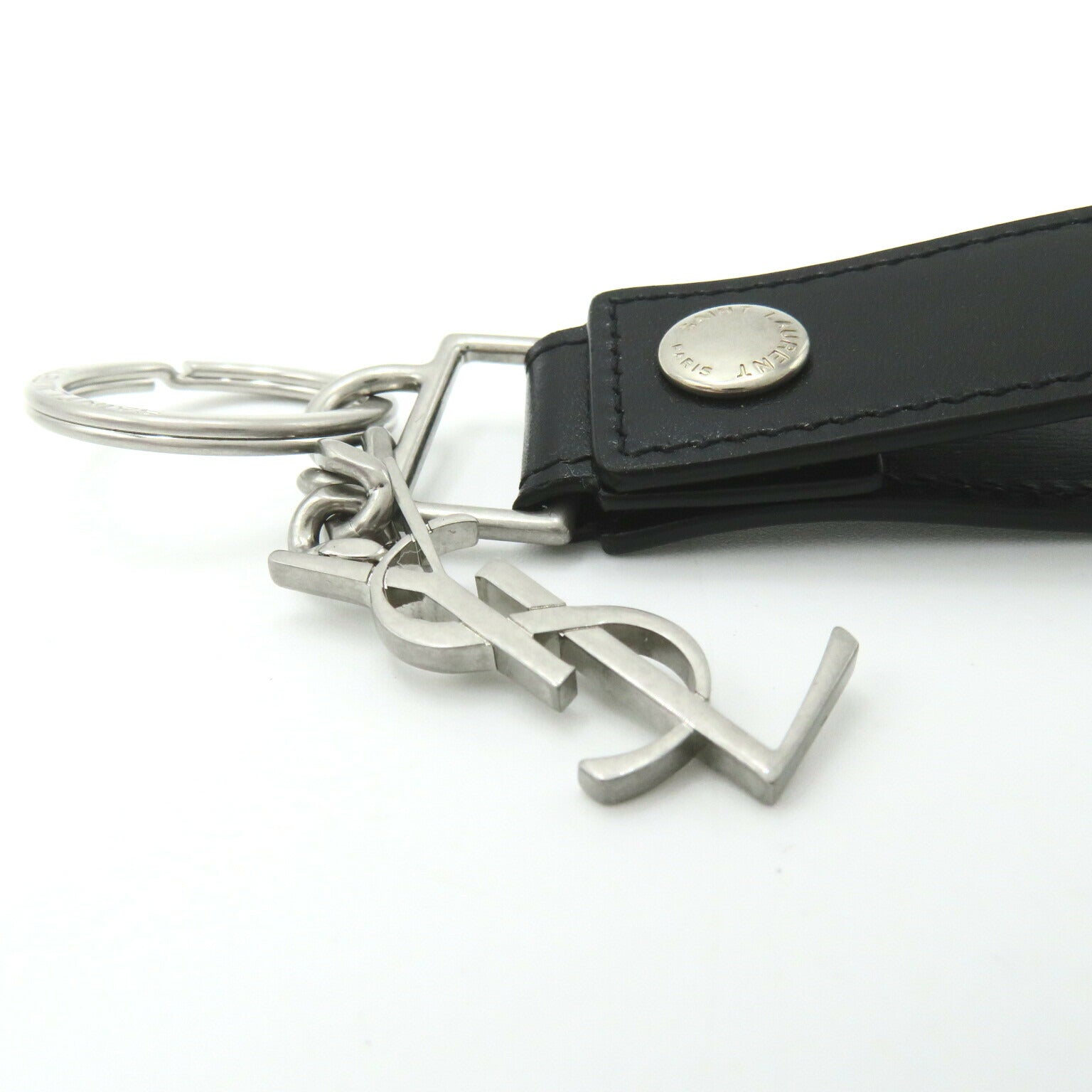 Yves Saint Laurent Cassandra Keyring Black Leather