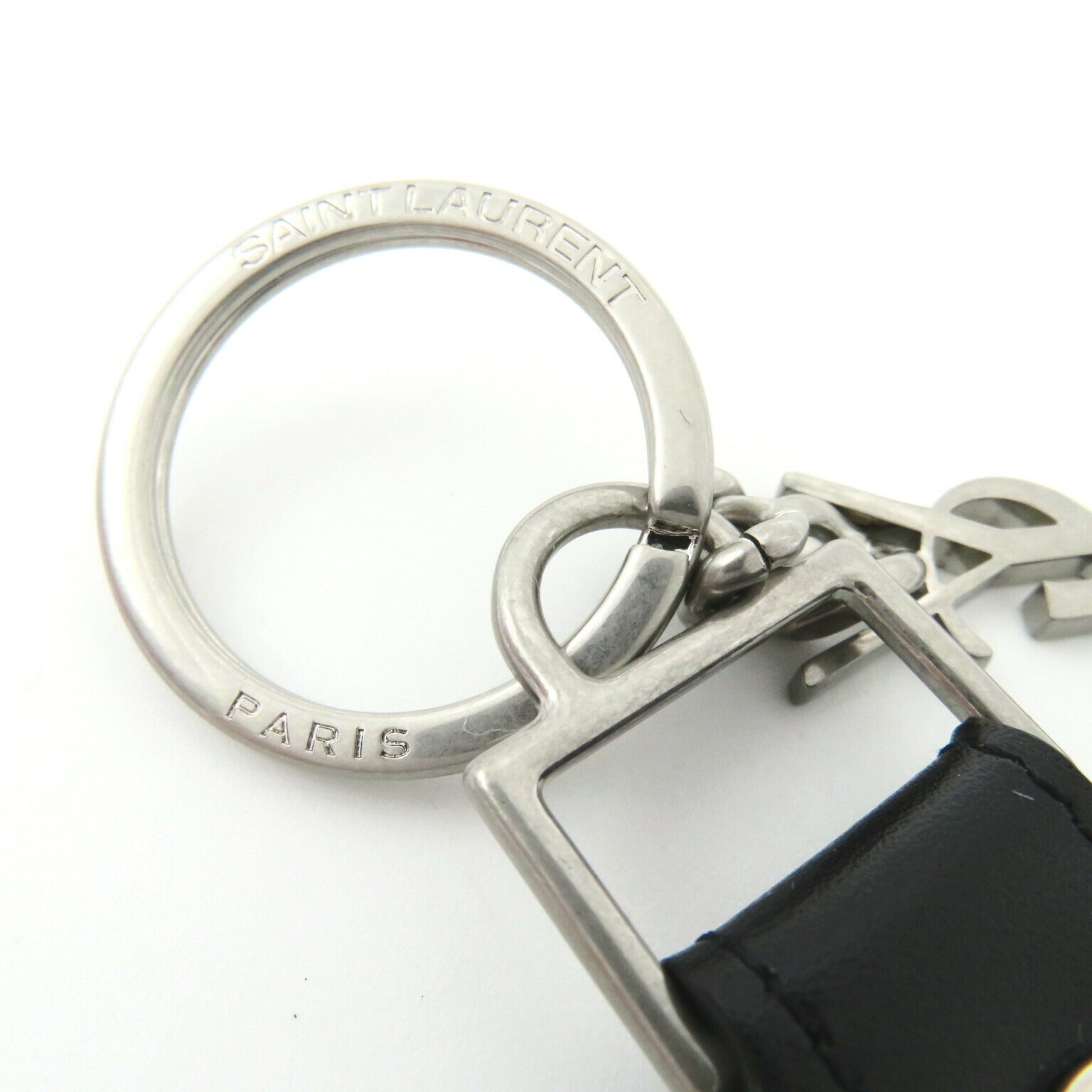 Yves Saint Laurent Cassandra Keyring Black Leather