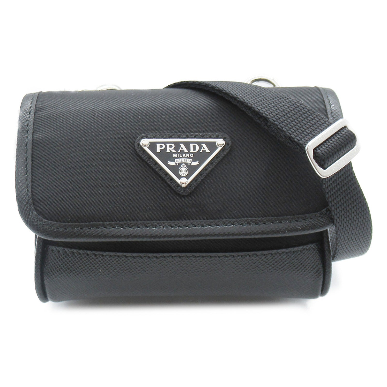 Prada Nylon Leather Shoulder Bag Black