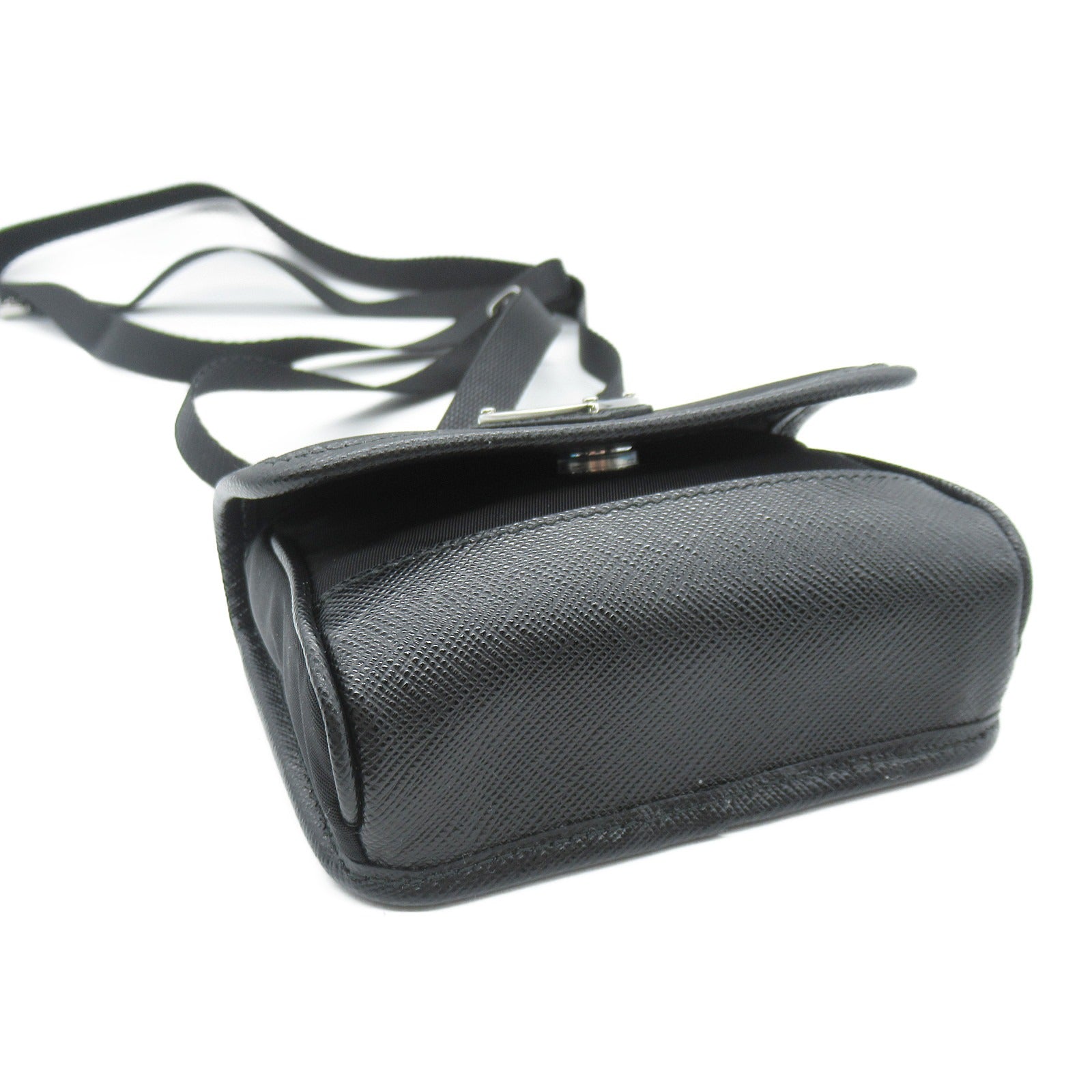 Prada Nylon Leather Shoulder Bag Black