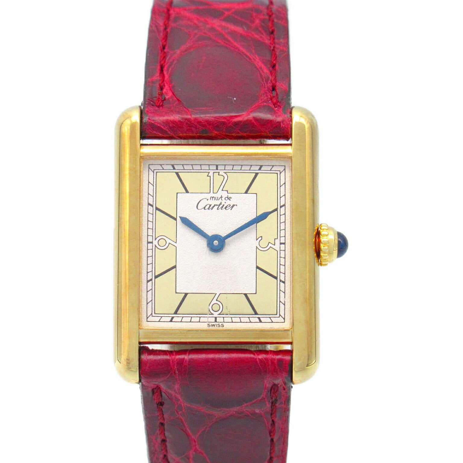 Cartier Must Tank Watch Gold Plated Leather Quartz