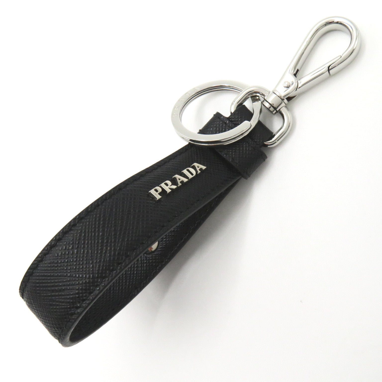 Prada Saffiano Leather Keyring Black