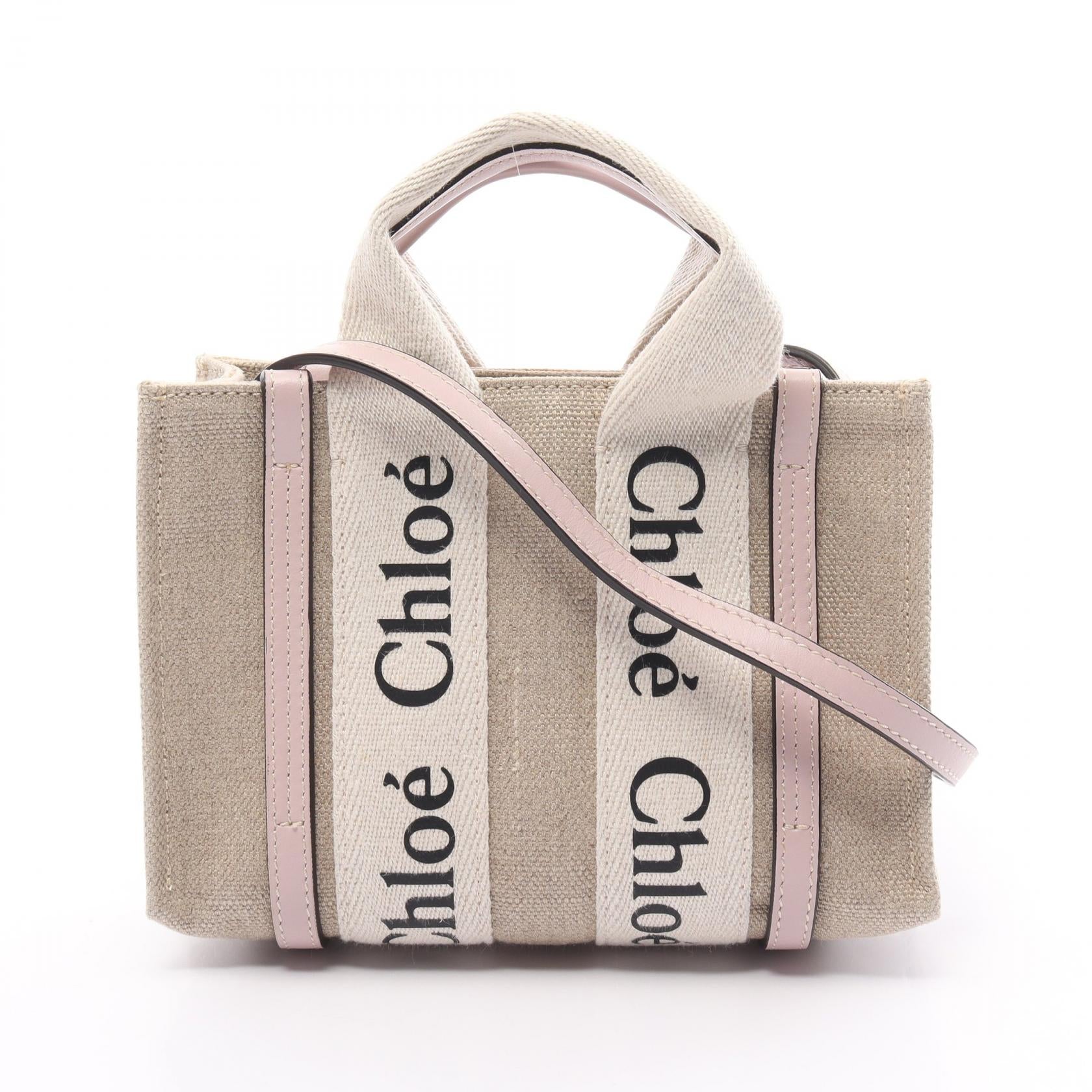 Chloe Woody Mini Handbag Fabric Leather