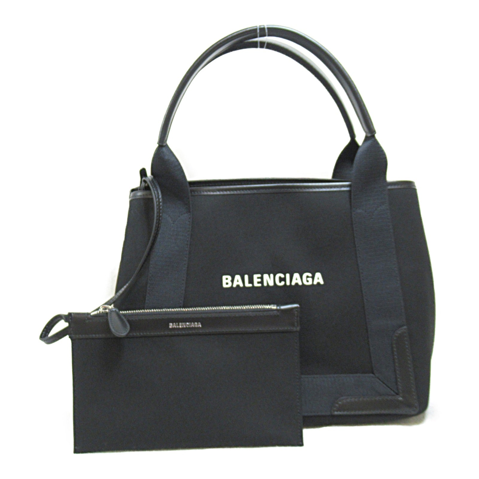 Balenciaga Navy Small Cabas Tote Bag Leather Canvas