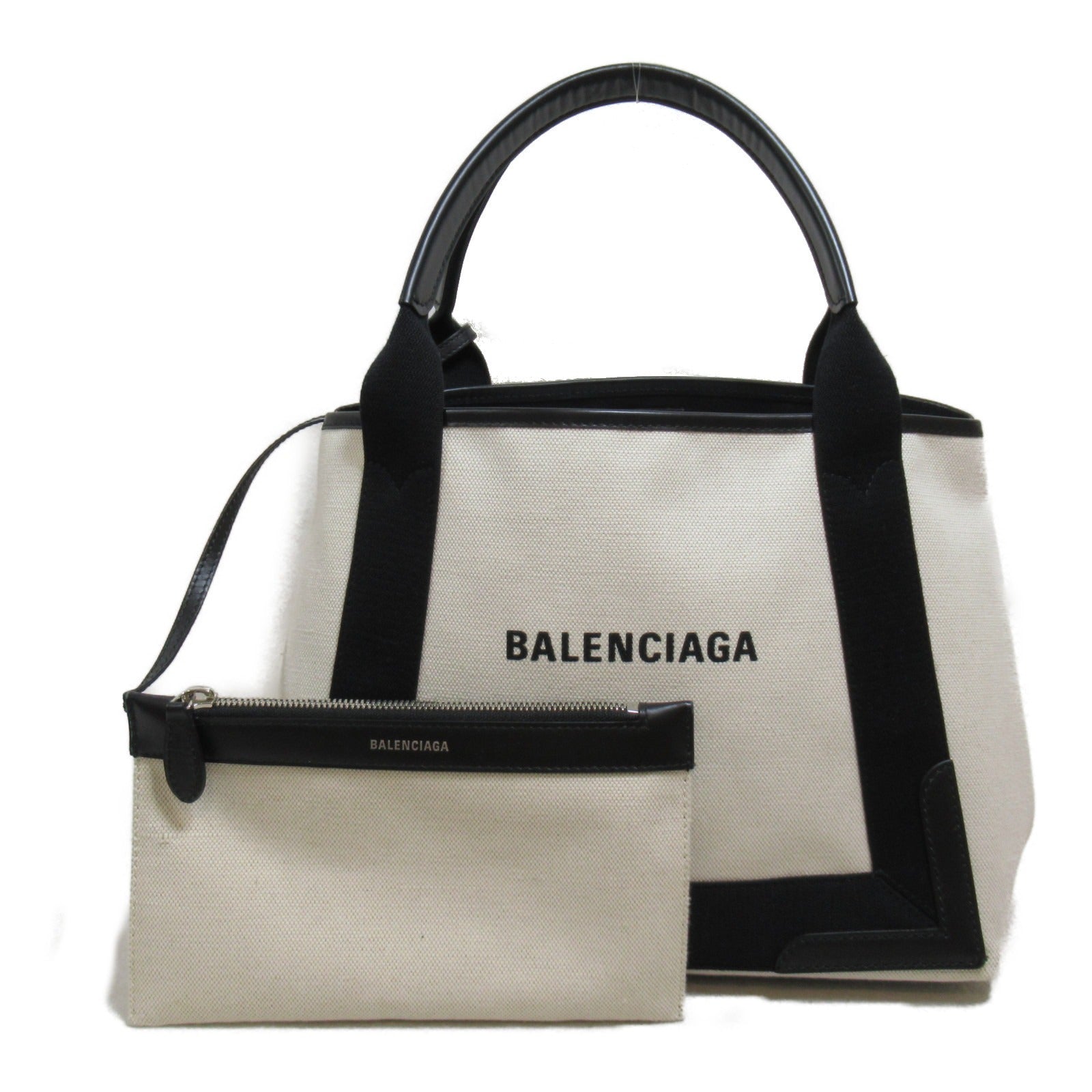 Balenciaga Navy Cabas Leather Canvas Tote Bag