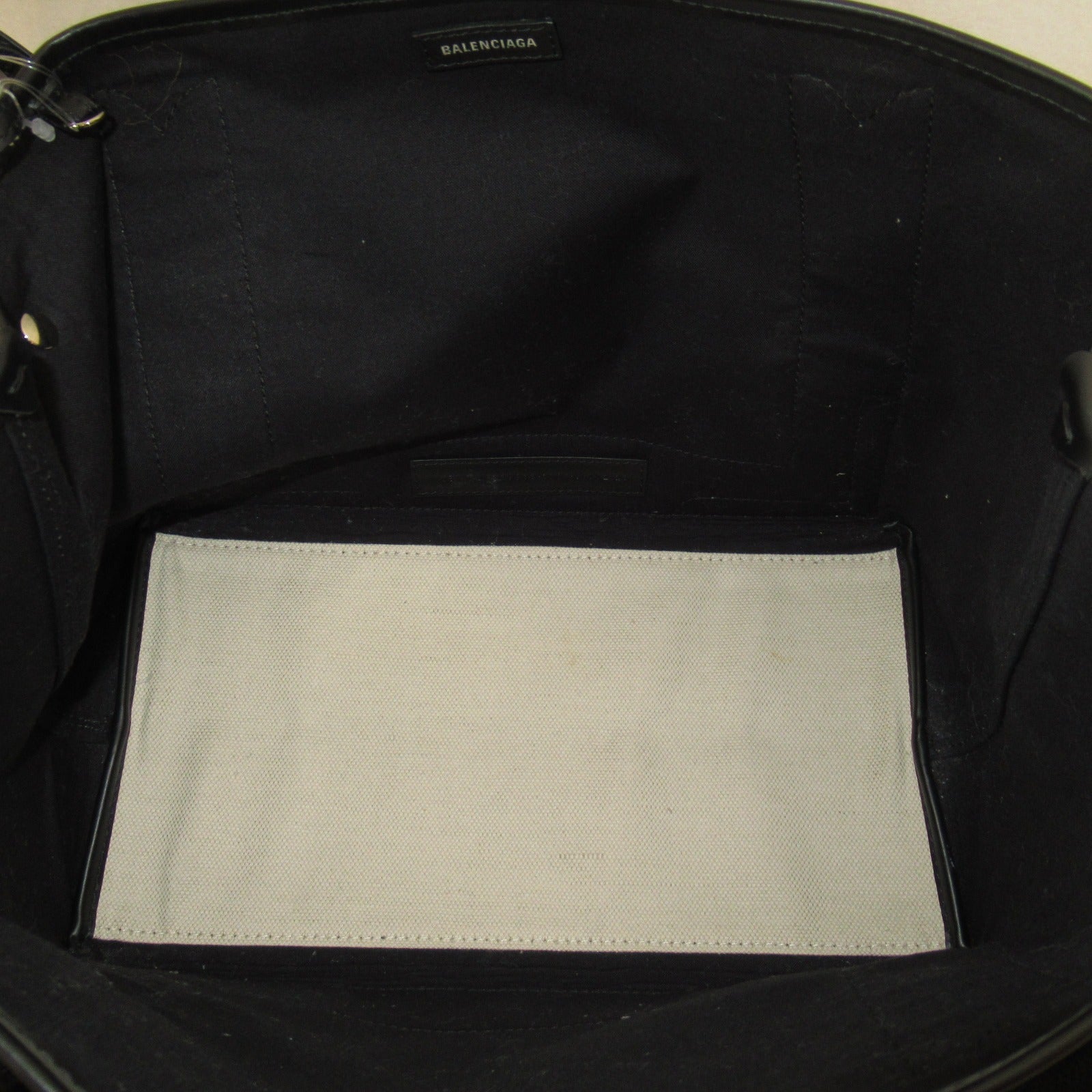 Balenciaga Navy Cabas Leather Canvas Tote Bag