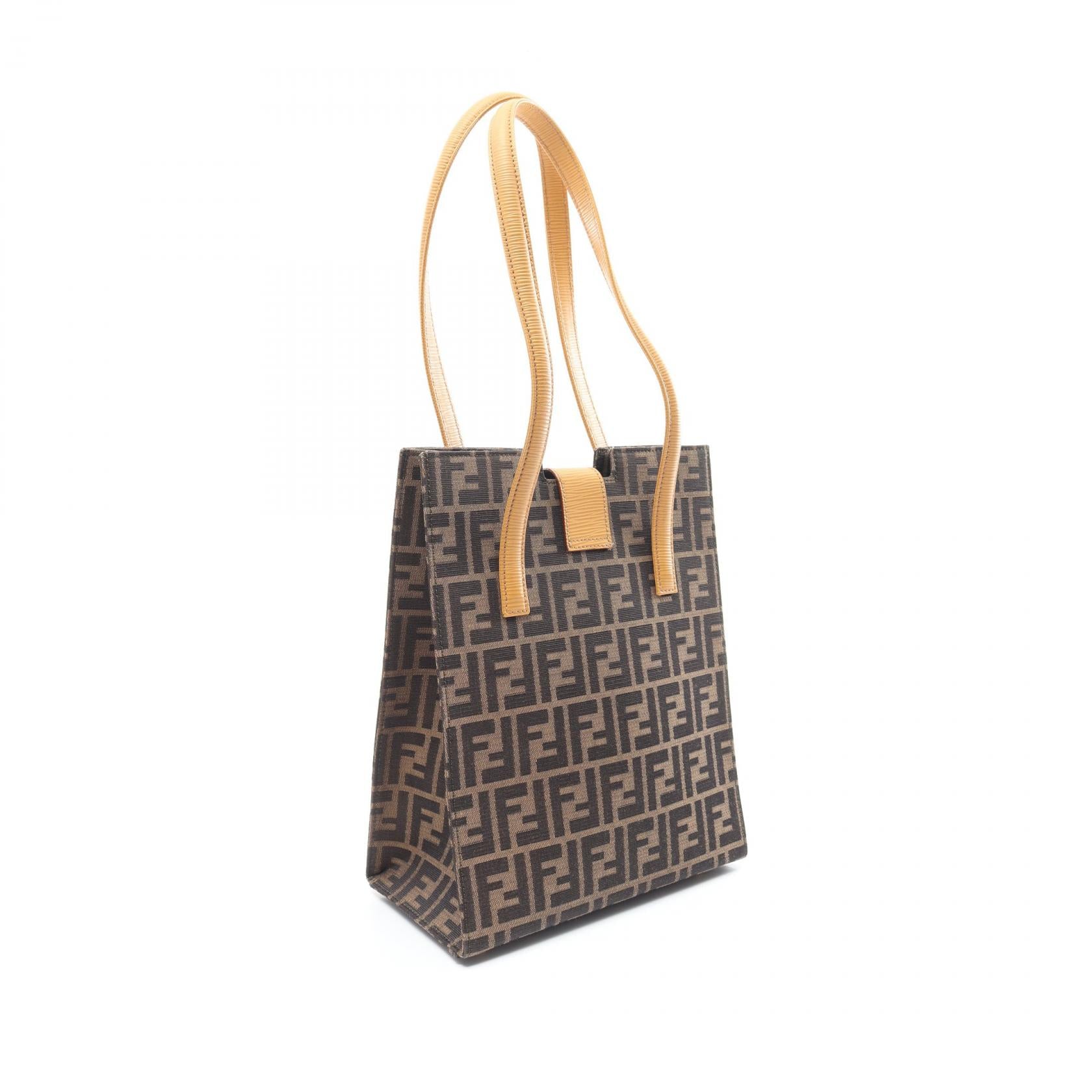 Fendi Zucca Canvas Leather Tote Bag