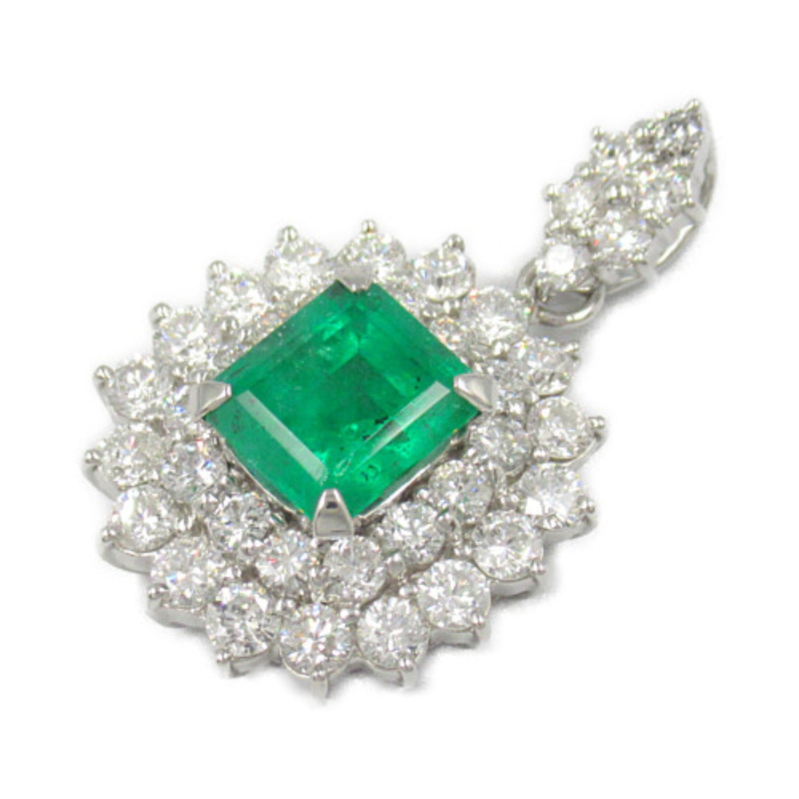 Platinum Emerald Diamond Pendant Jewelry