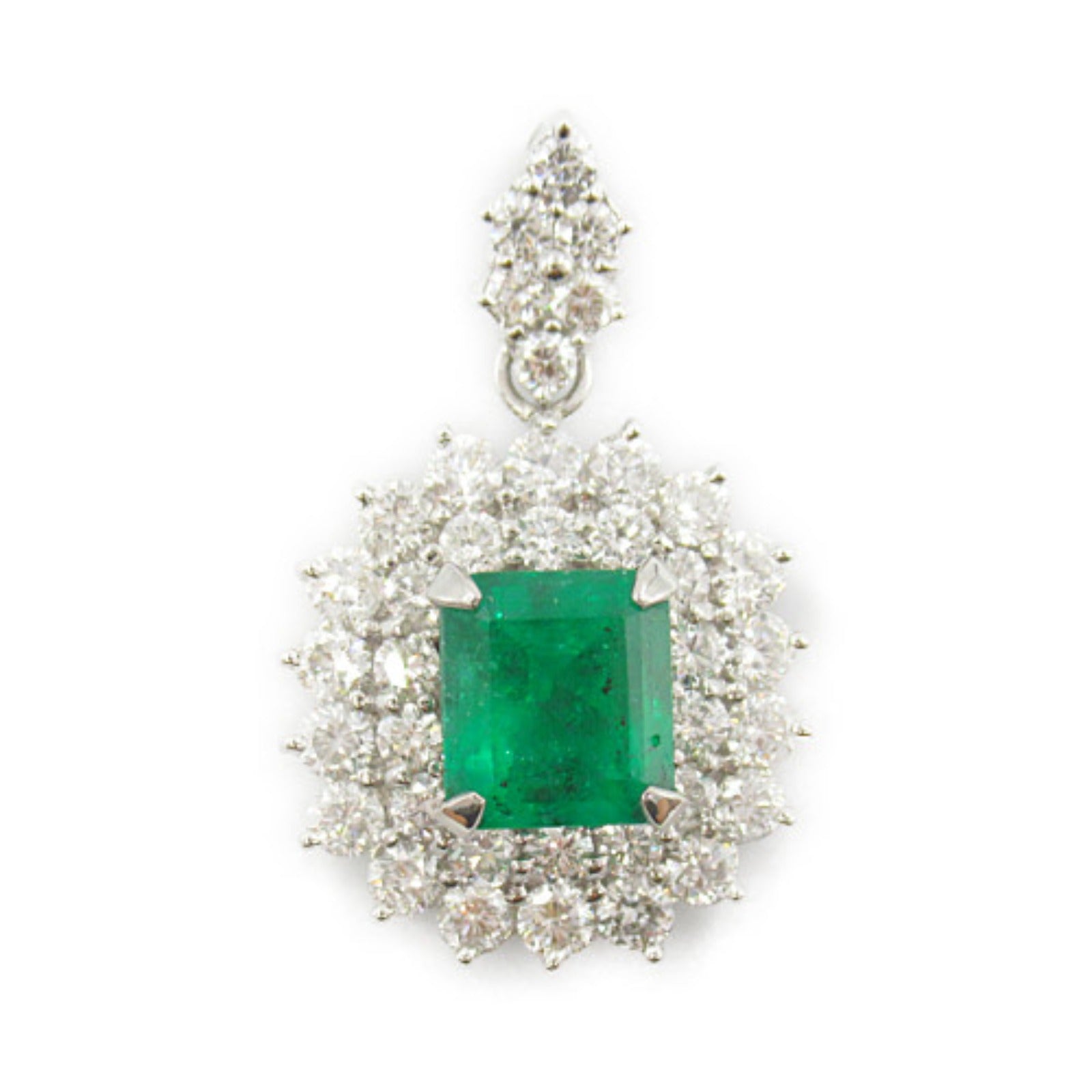 Platinum Emerald Diamond Pendant Jewelry