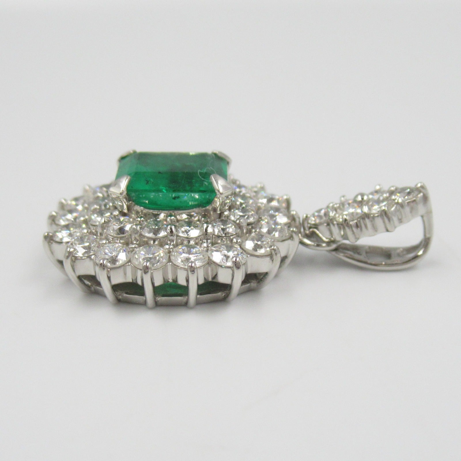 Platinum Emerald Diamond Pendant Jewelry