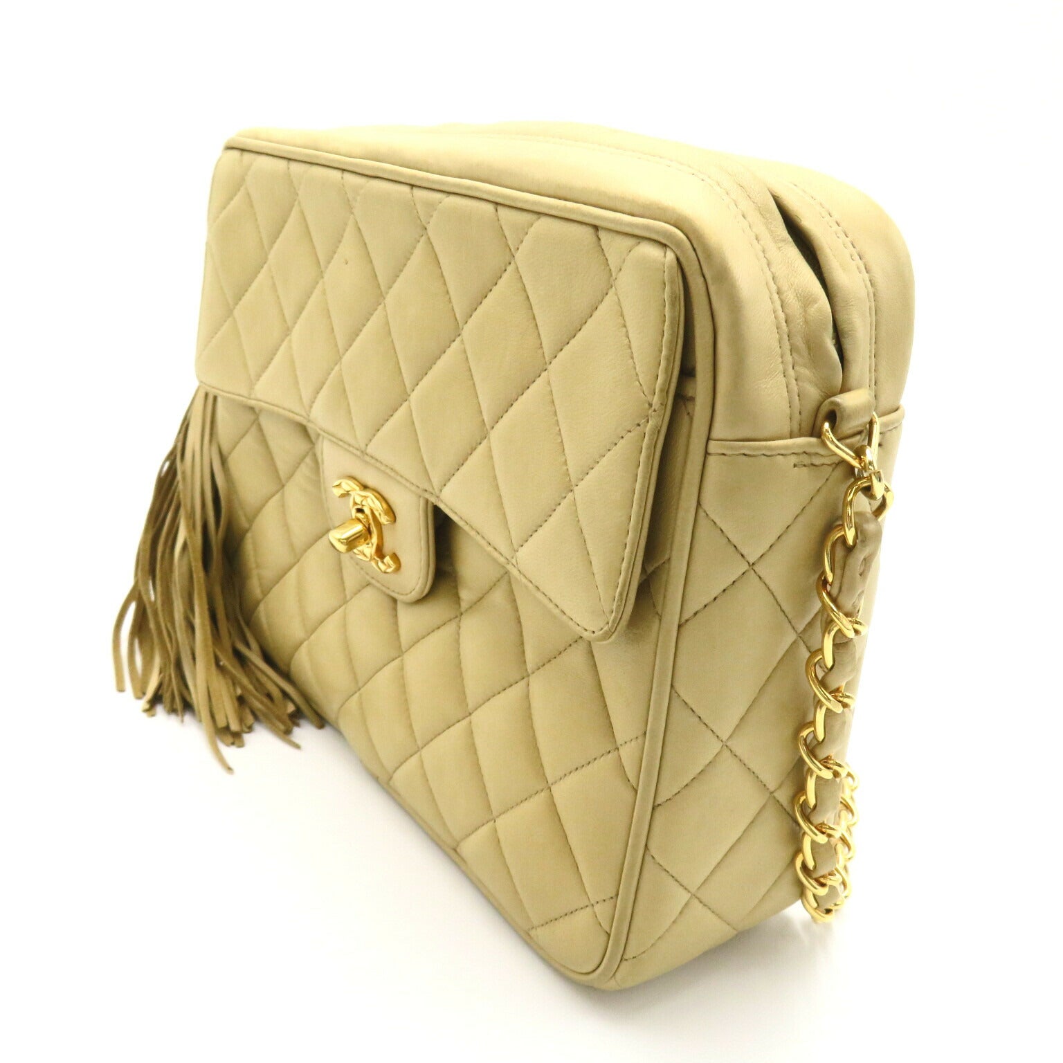 Chanel Lambskin Fringe Shoulder Bag Beige