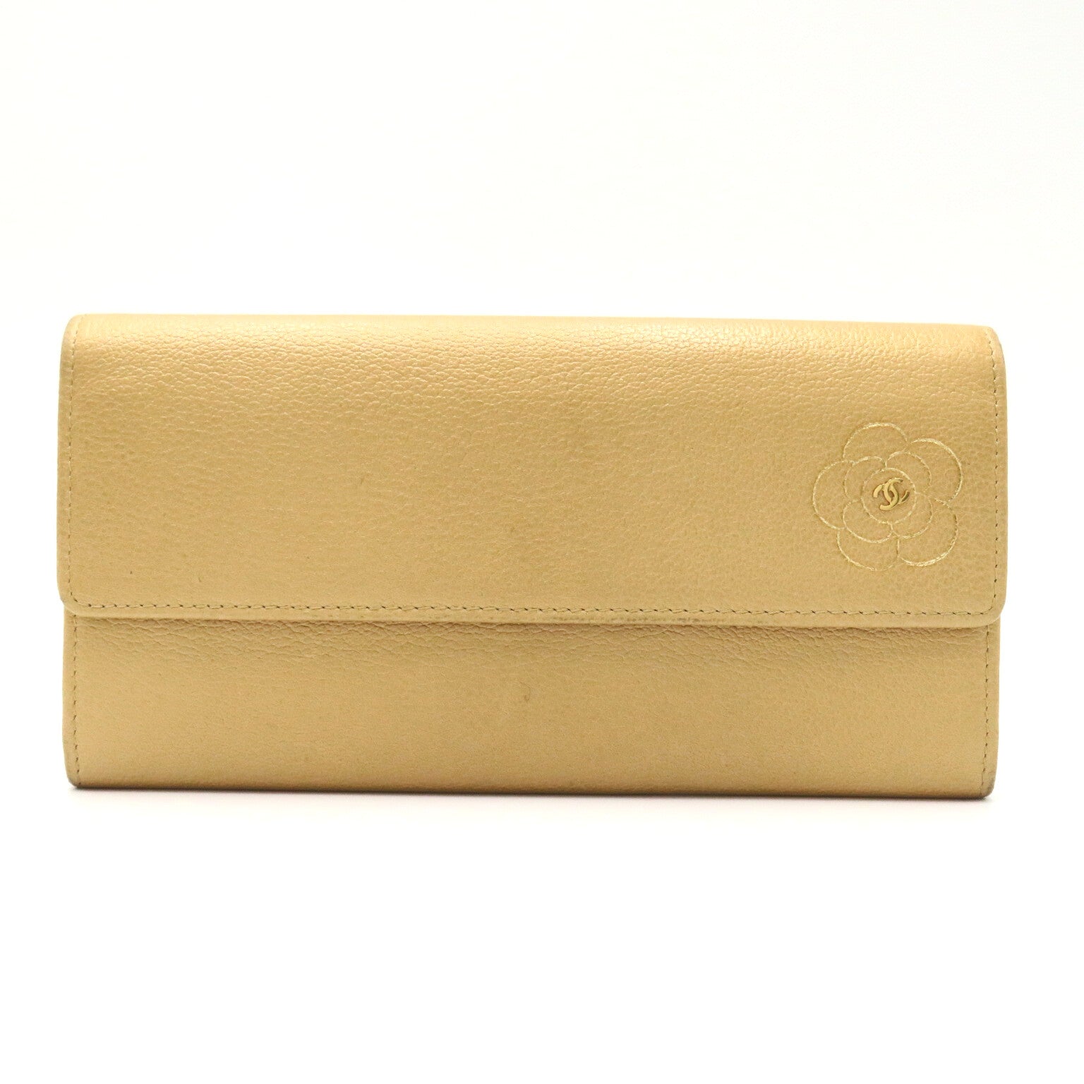 Chanel Camellia Flap Long Wallet Leather Long Wallet in Very Good Condition