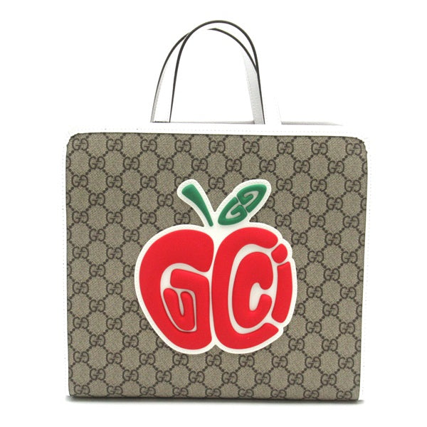 GG Canvas Apple Print Tote Bag 605614