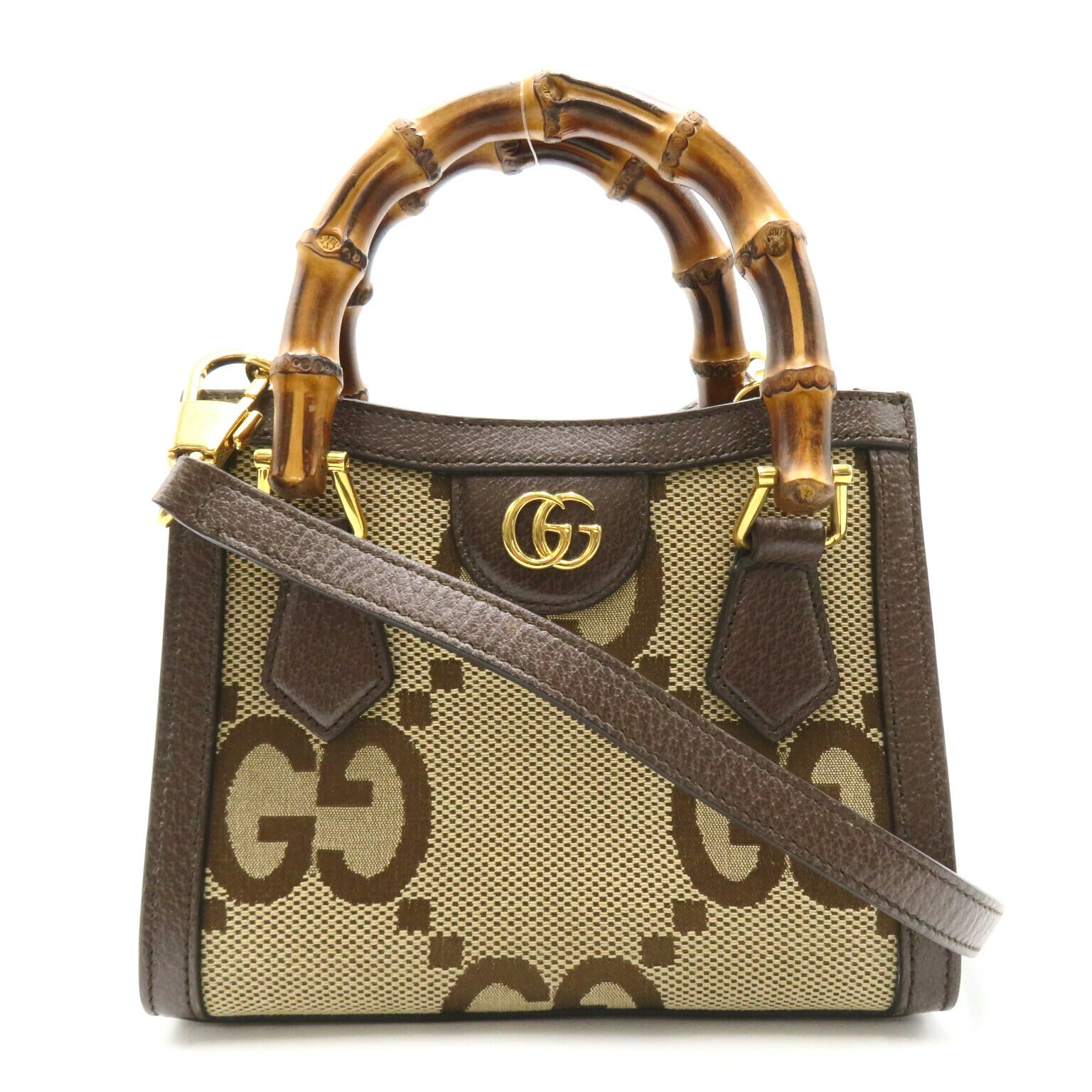 Gucci Jumbo GG 2way Shoulder Bag Canvas Leather Bamboo Handle